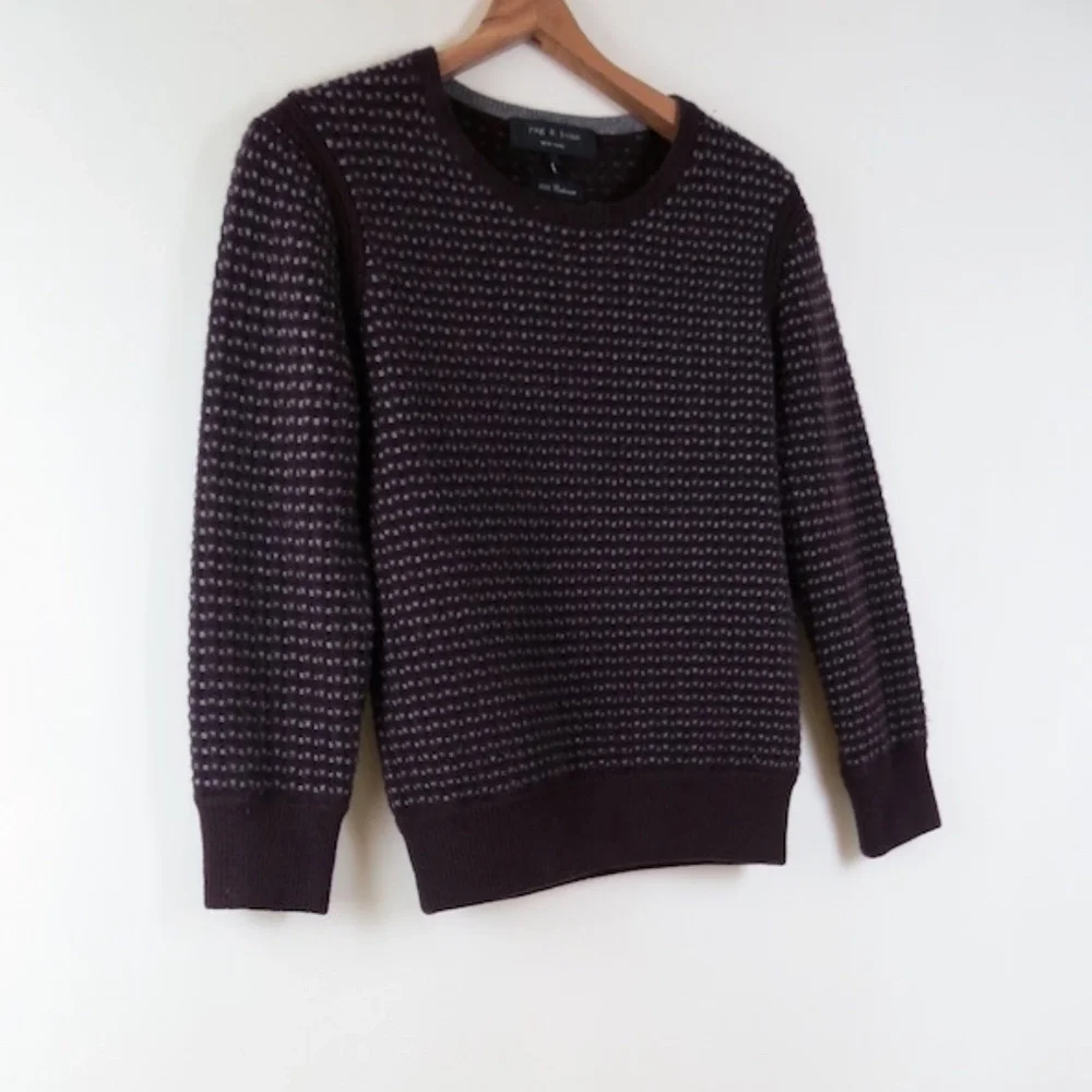 rag & bone Women's Crewneck Sweater in Dark Plum with Light Gray Pattern